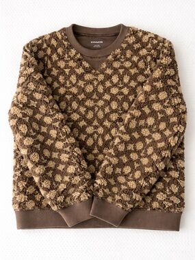 Coach Signature Monogram
Sherpa Fleece Pullover Sweatshirt Brown Tan